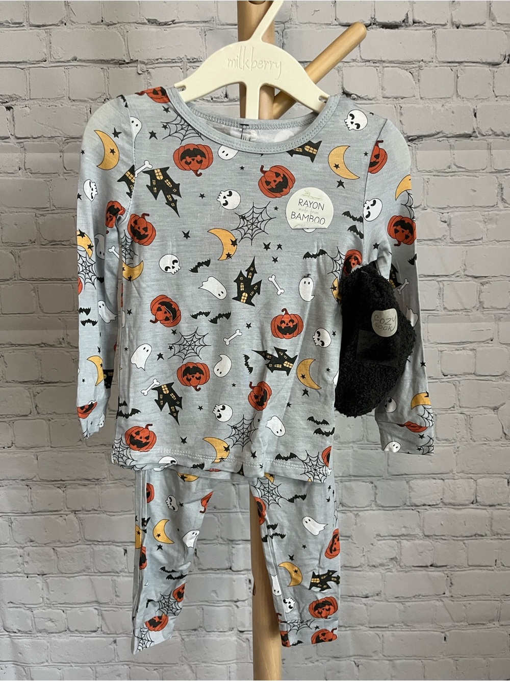 Milkberry Kids Halloween Pumpkin & Ghost Gray Pajama Set